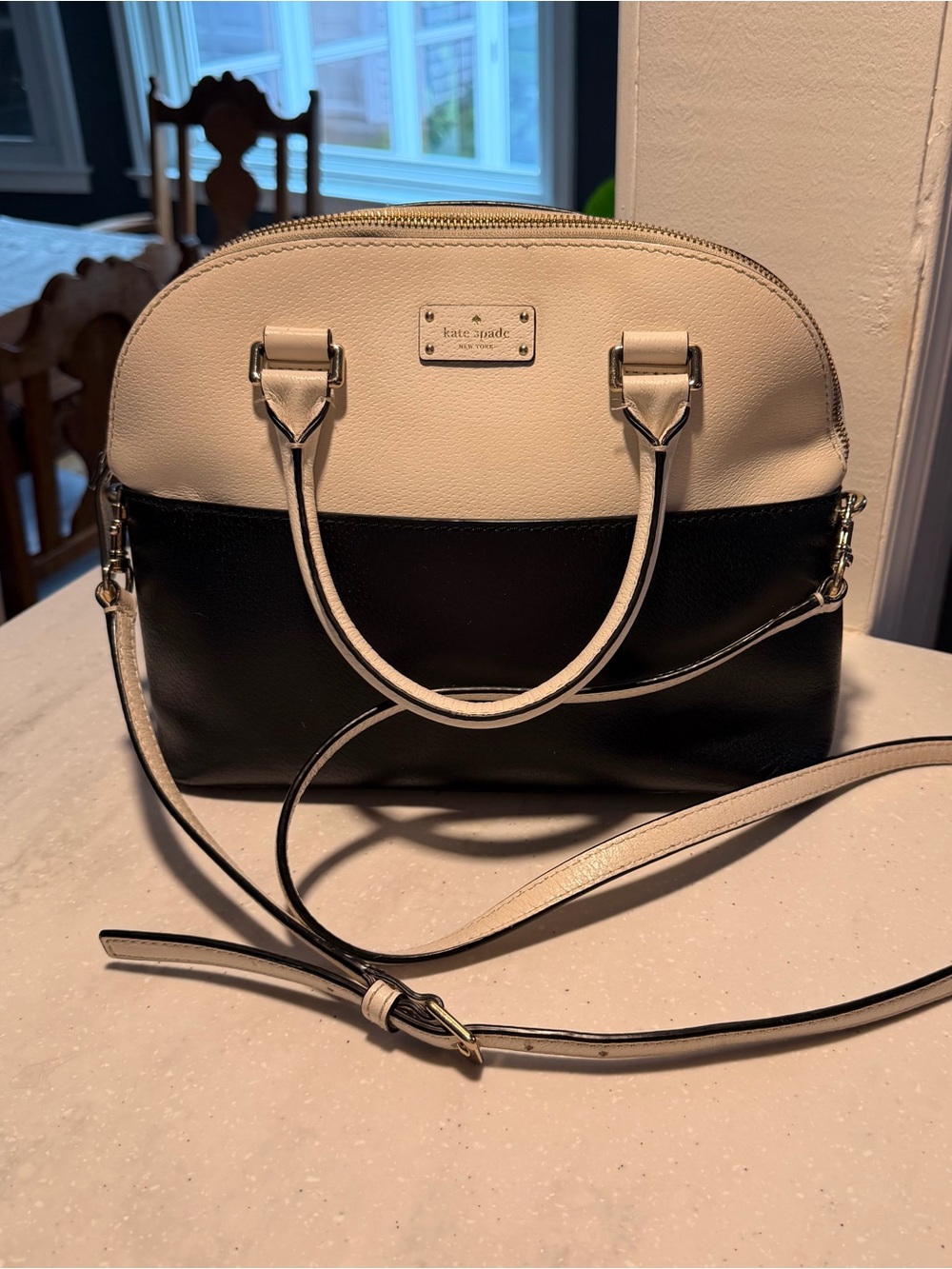 kate spade Carli Grove Street Two-Tone Black and Cream Dome Purse Crossbody